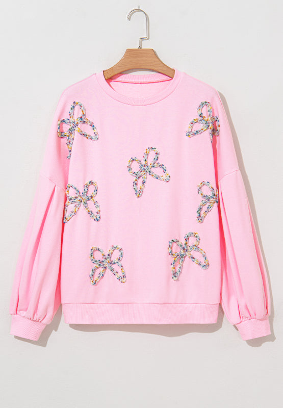 Bow Round Neck Long Sleeve Sweatshirt | Hanalas