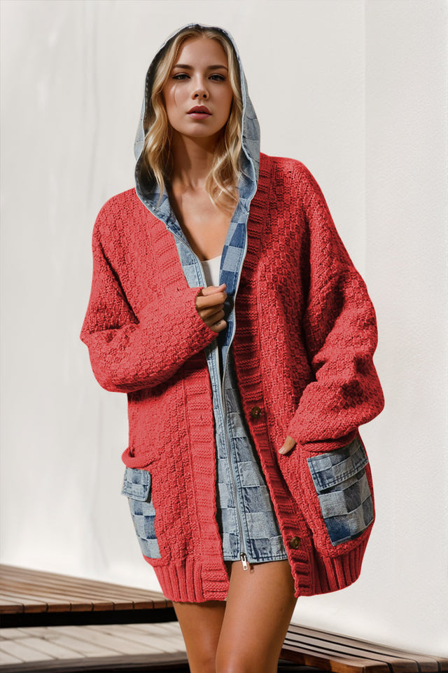 Double Take Full Size Hooded Denim Spliced Sweater Cardigan Trendsi Hanalas