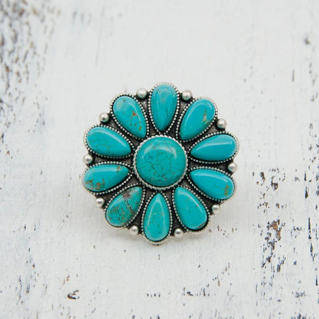 Artificial Turquoise Alloy Flower Ring | Hanalas