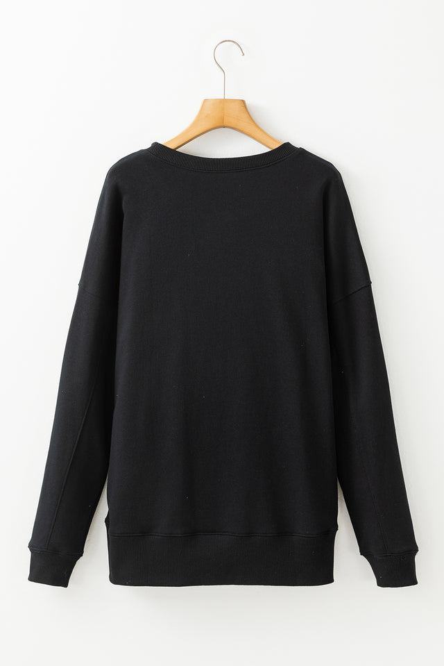 Solid Color Round Neck Long Sleeve Sweatshirt | Hanalas