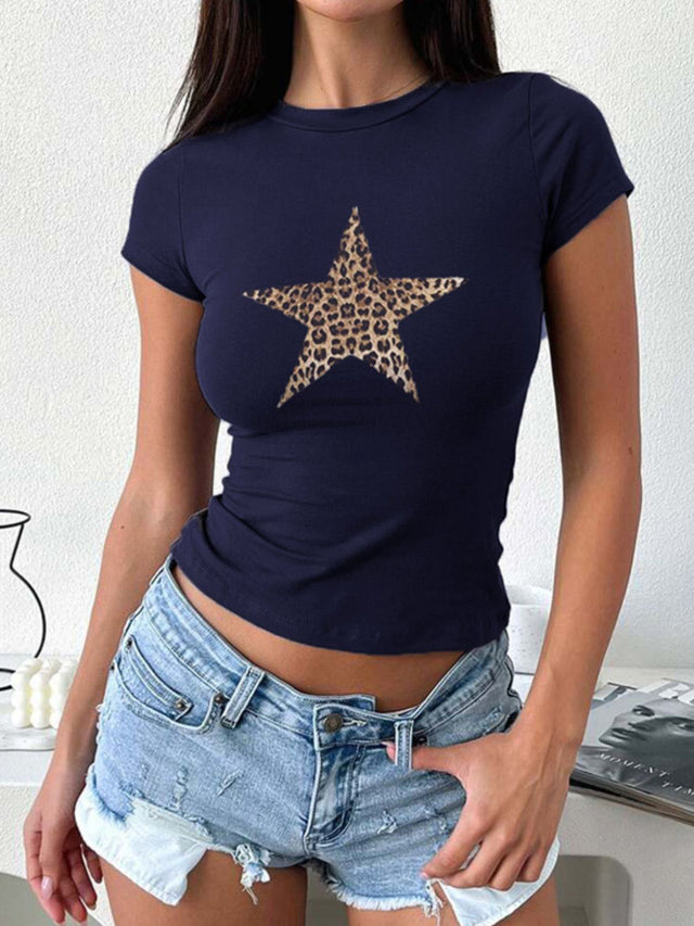 Devine Star Round Neck Short Sleeve T-Shirt | Hanalas