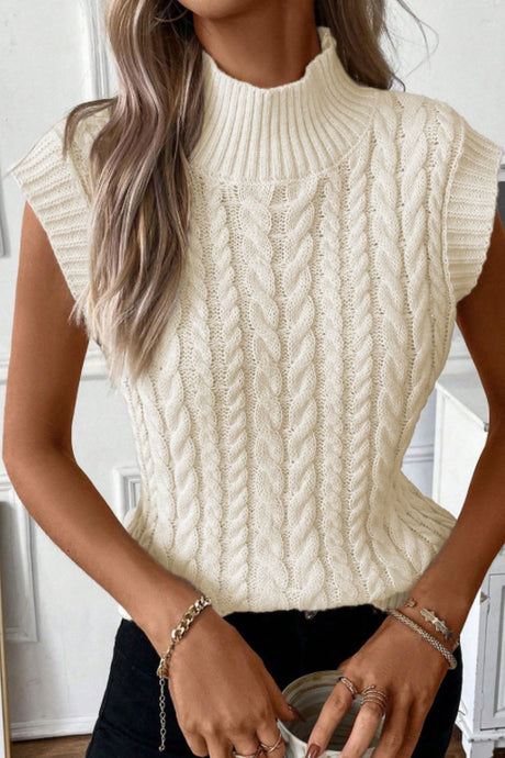 Cable Knit Turtleneck Sweater Vest | Hanalas