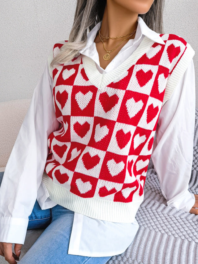 Heart V-Neck Sweater Vest | Hanalas