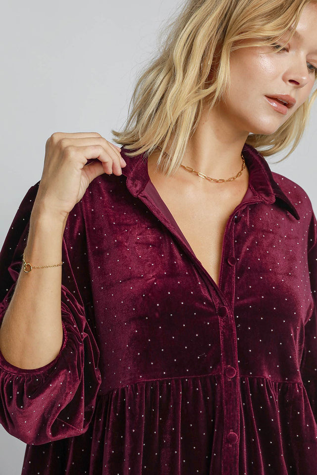 Umgee Full Size Polka Dot Button Up Half Sleeve Shirt | Hanalas