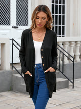 Ribbed Button Down V-Neck Long Sleeve Cardigan