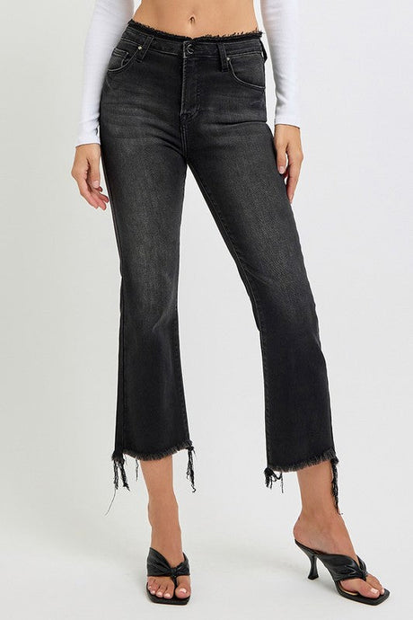 RISEN Full Size Raw Hem Cropped Flare Jeans Plus Size | Hanalas