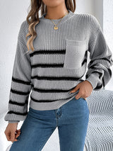 Striped Round Neck Long Sleeve Sweater