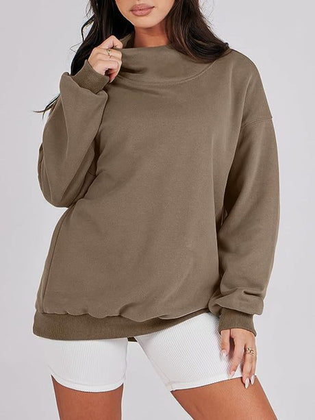 Mock Neck Drop Shoulder Long Sleeve Sweatshirt | Hanalas