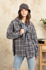 Drawstring Plaid Long Sleeve Hooded Jacket