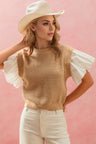 Oh Full Size Ruffled Round Neck Short Sleeve Sweater | Hanalas