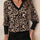 Decorative Button Leopard V-Neck Long Sleeve T-Shirt | Hanalas