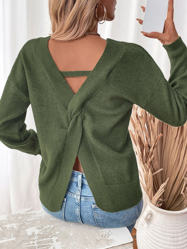 Perfee Twisted V-Neck Long Sleeve Sweatshirt | Hanalas