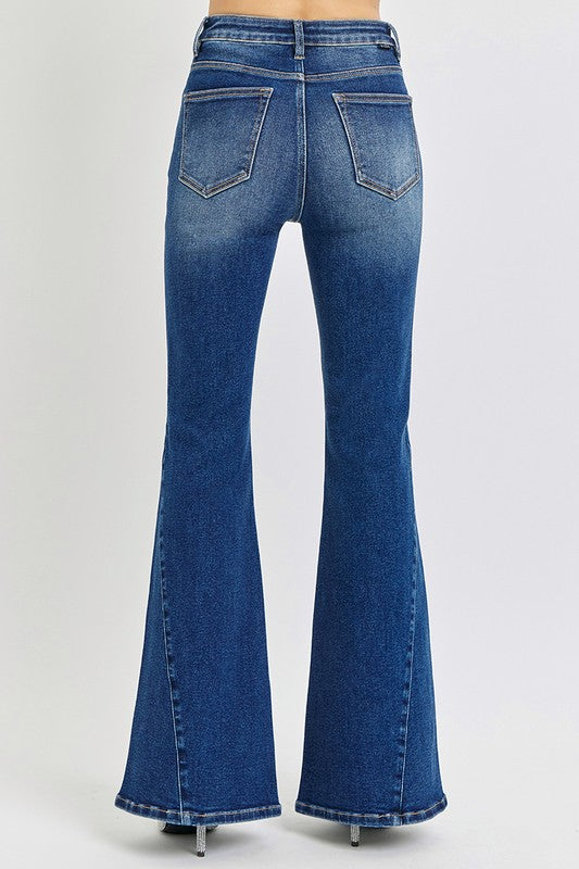 RISEN Distressed Button-Fly Flare Jeans | Hanalas