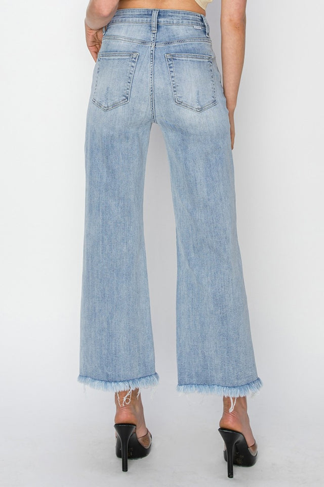 RISEN High Rise Crop Wide Fray Hem Jeans Trendsi Hanalas