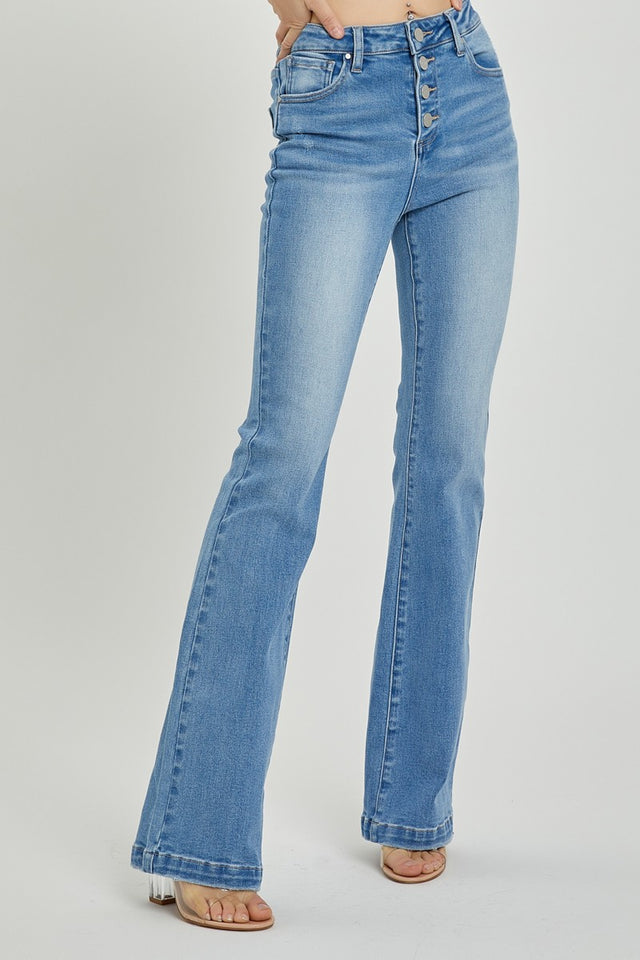 RISEN Full Size High Rise Button Fly Bootcut Jeans Trendsi Hanalas