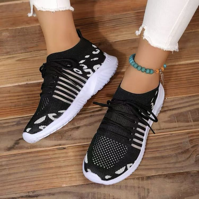 Breathable Leopard Mesh Lace Up Sneakers | Hanalas