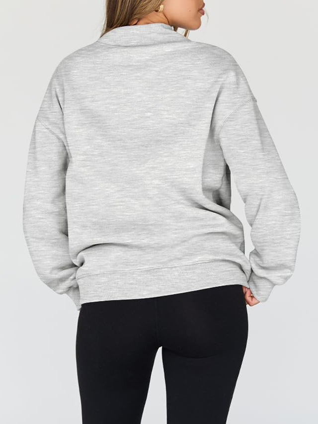 Mock Neck Drop Shoulder Long Sleeve Sweatshirt | Hanalas