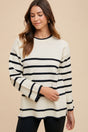 Annie Wear Side Slit Striped Round Neck Sweater | Hanalas