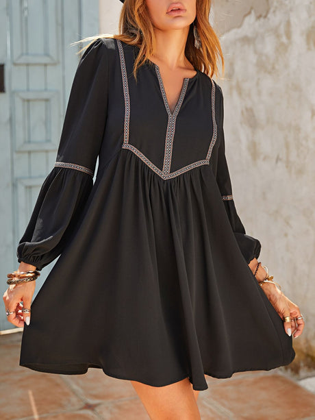 Ruched Notched Long Sleeve Mini Dress Trendsi Hanalas