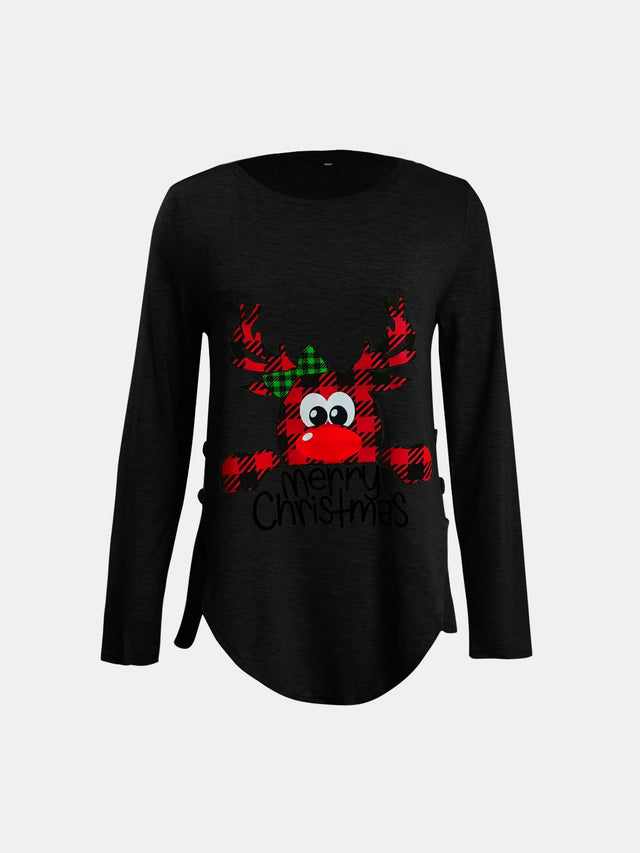 Full Size Reindeer Round Neck Long Sleeve T-Shirt | Hanalas