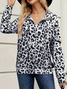 Full Size Leopard Collared Neck Zip Up Jacket | Hanalas