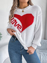 LOVE Heart Round Neck Dropped Shoulder Sweater | Hanalas