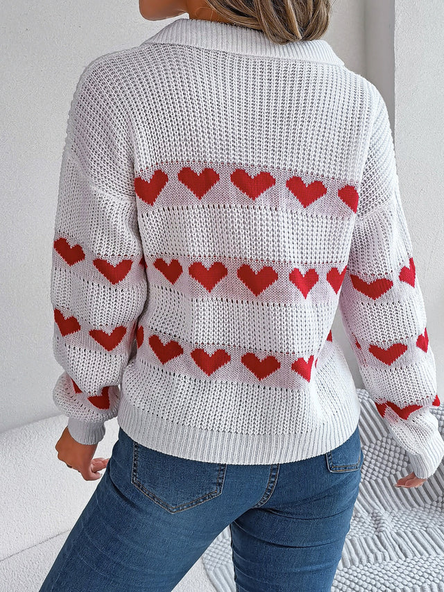 Heart Johnny Collar Long Sleeve Sweater | Hanalas