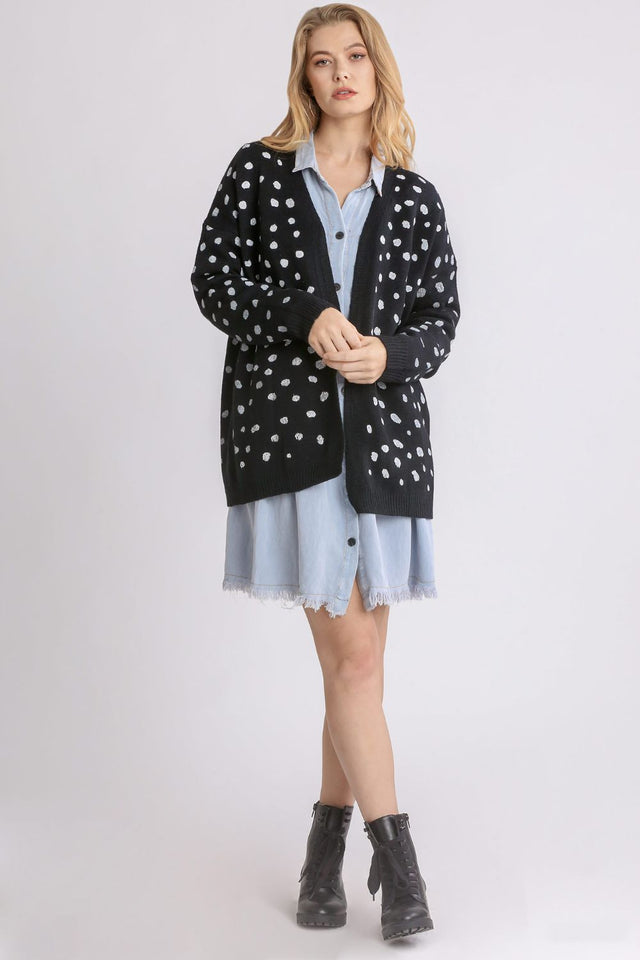 Umgee Polka Dot Open Front Drop Shoulder Cardigan | Hanalas