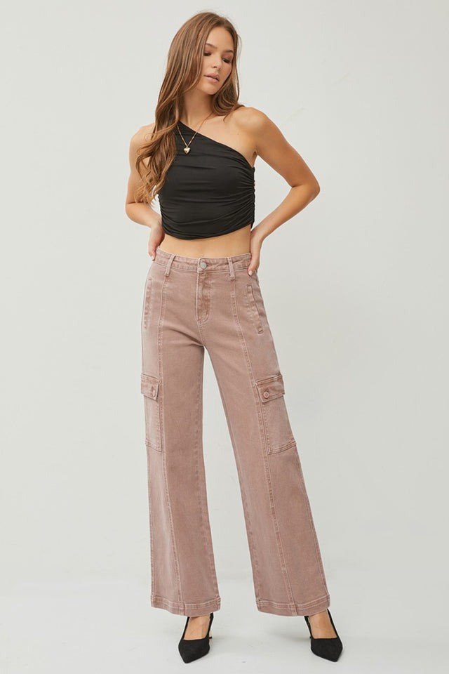 RISEN Full Size High Rise Wide Leg Cargo Jeans | Hanalas