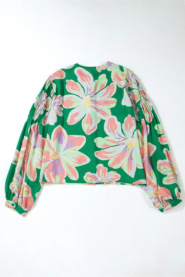 Floral Pleated Puff Sleeve Shirt Trendsi Hanalas