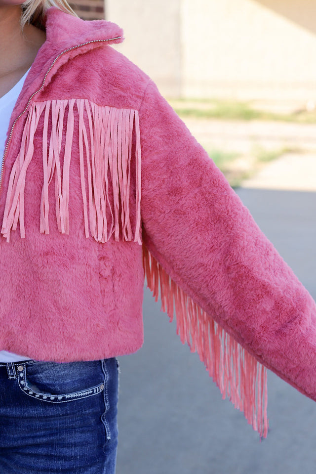 Fringed Zip Up Fleece Jacket | Hanalas