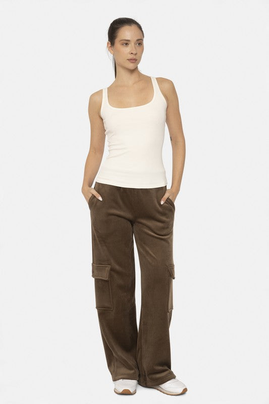 Mono B Elastic Waist Corduroy Cargo Pants | Hanalas