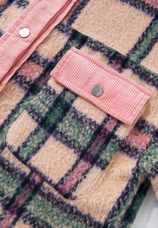 Fuzzy Plaid Corduroy Patchwork Shacket | Hanalas