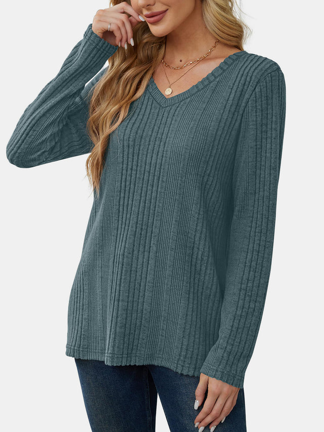 V-Neck Long Sleeve T-Shirt | Hanalas