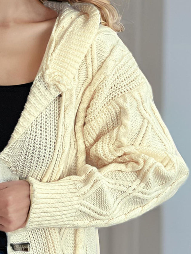 Cable-Knit Long Sleeve Hooded Cardigan Trendsi Hanalas