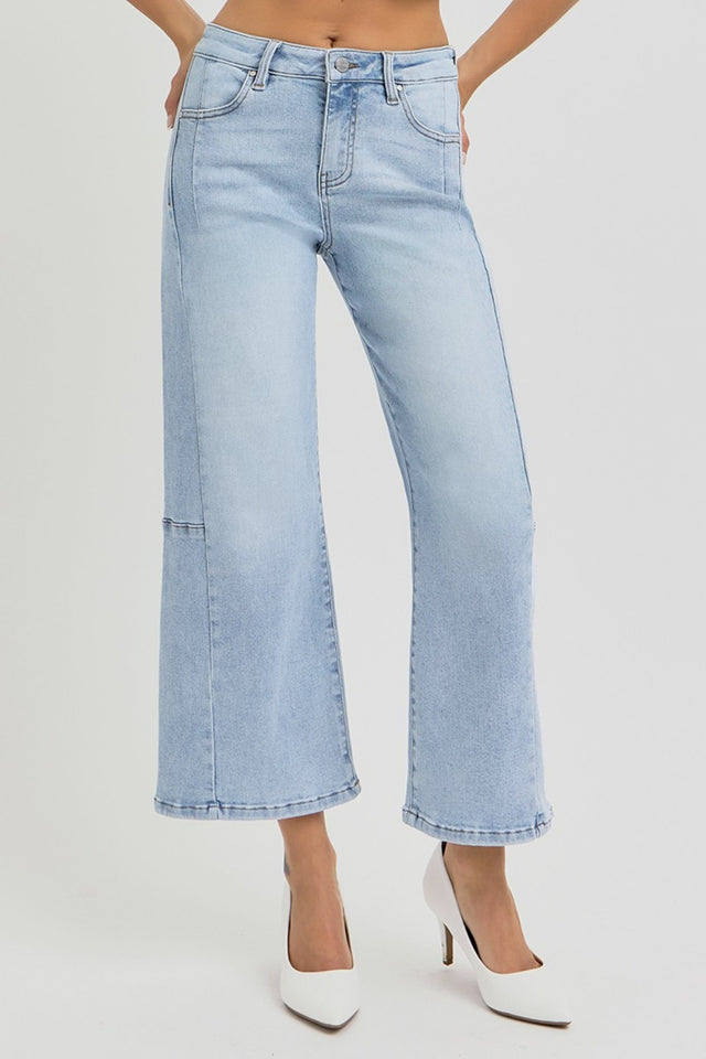 RISEN Full Size High Rise Seamed Detail Wide Leg Crop Jeans | Hanalas