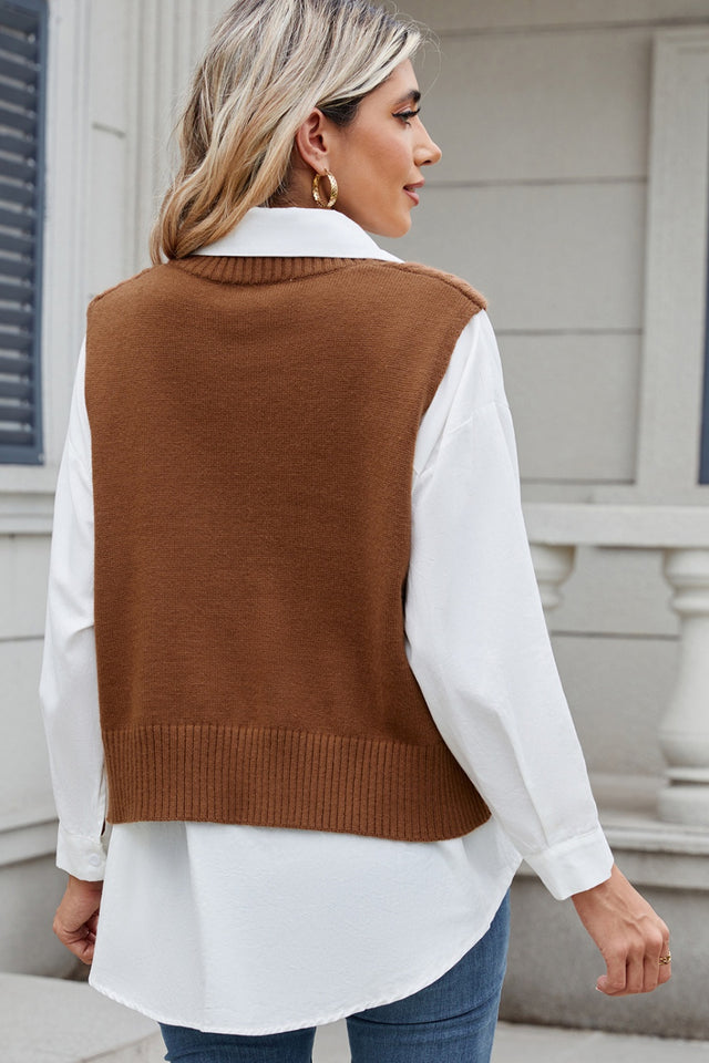 Cable-Knit V-Neck Sweater Vest | Hanalas