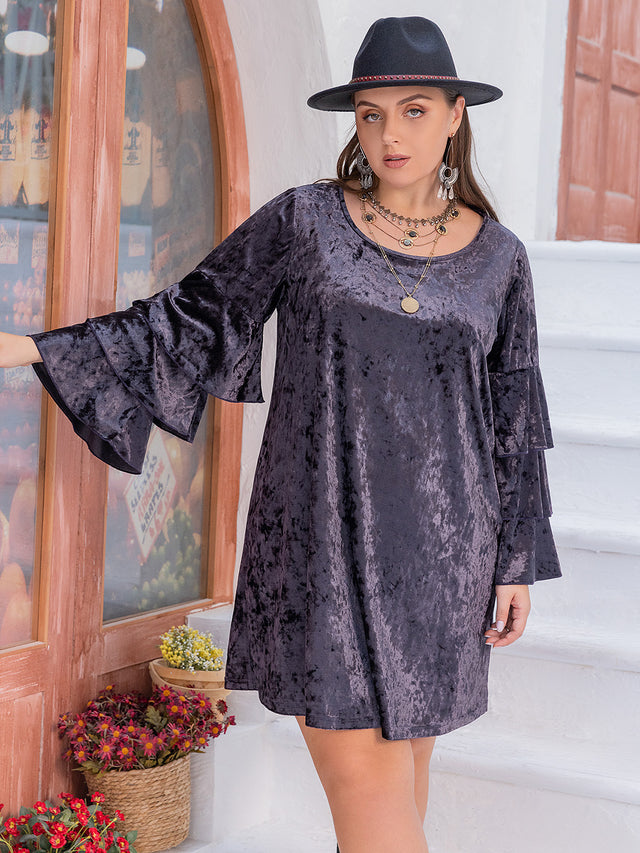 Plus Size Round Neck Flounce Sleeve Mini Dress Trendsi Hanalas