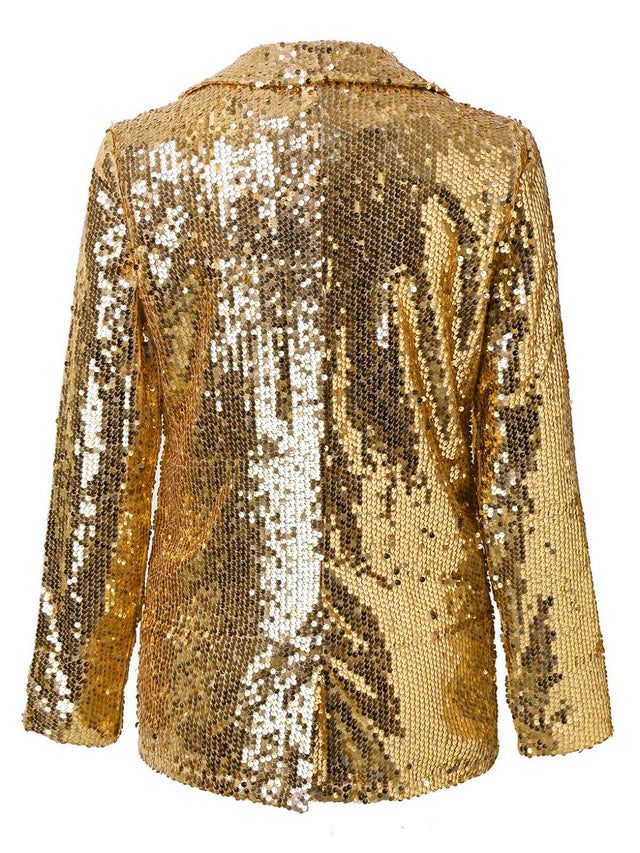 Sequin Lapel Collar Long Sleeve Blazer | Hanalas