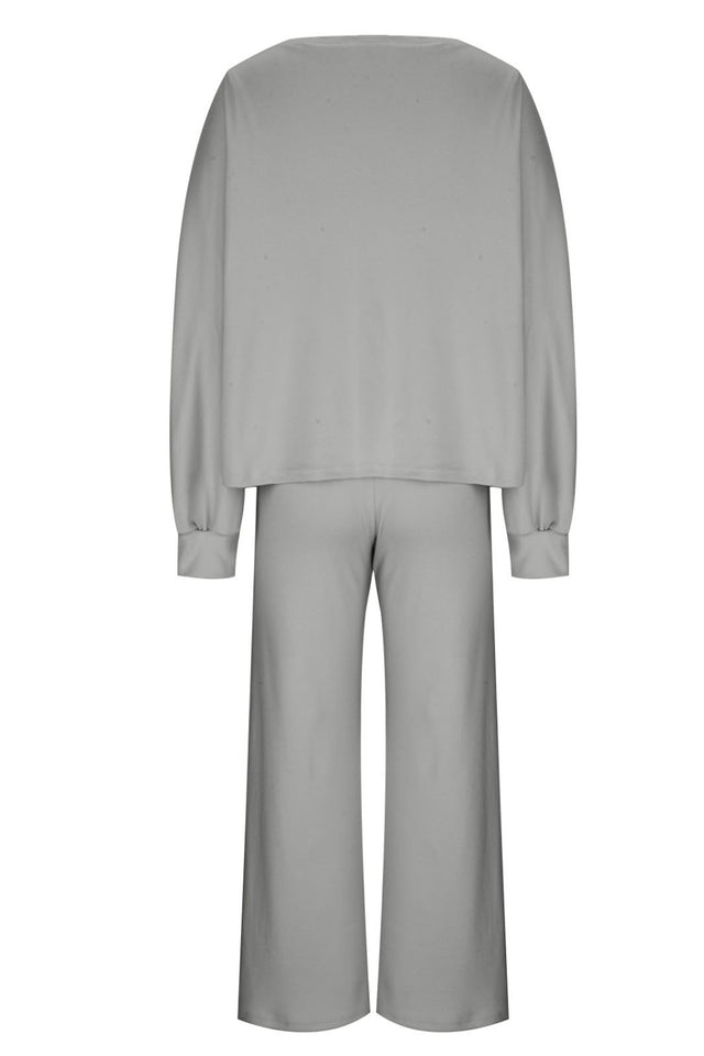 Round Neck Long Sleeve Top and Pants Set | Hanalas