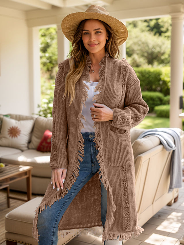 Fringe Open Front Long Sleeve Cardigan Trendsi Hanalas