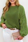 Eyelet Round Neck Drop Shoulder Sweater | Hanalas