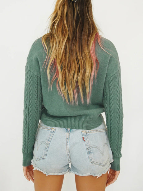 Cable Knit Turtleneck Long Sleeve Sweater Trendsi Hanalas