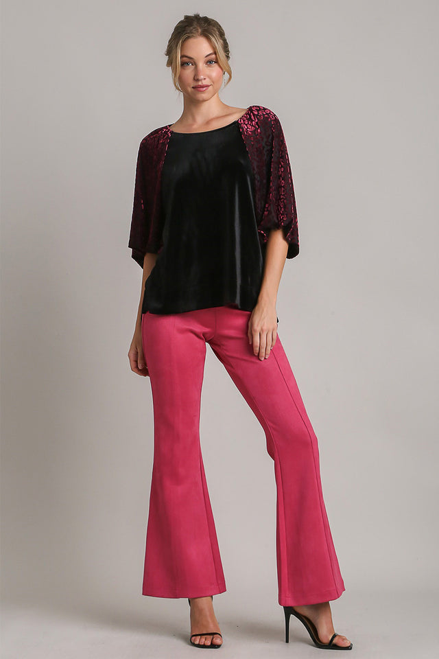 Umgee Round Neck Leopard Balloon Sleeve Velvet Top | Hanalas