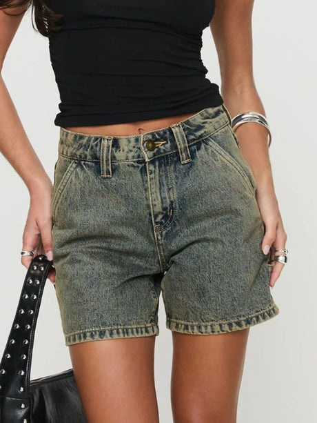 Washed High Rise Denim Shorts | Hanalas