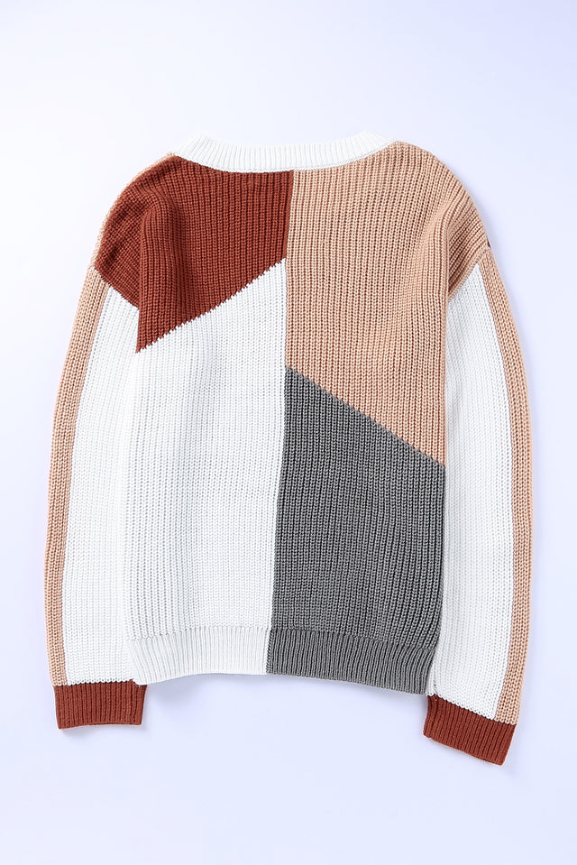 Color Block Drop Shoulder Long Sleeve Sweater | Hanalas