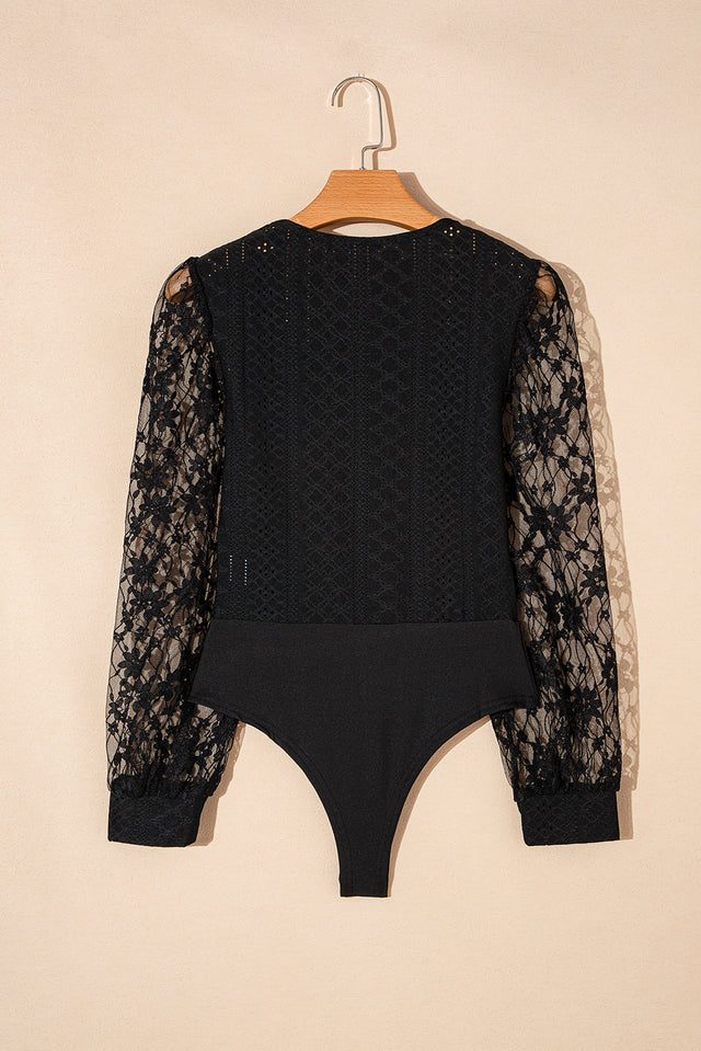 Eyelet Lace Long Sleeve Bodysuit | Hanalas