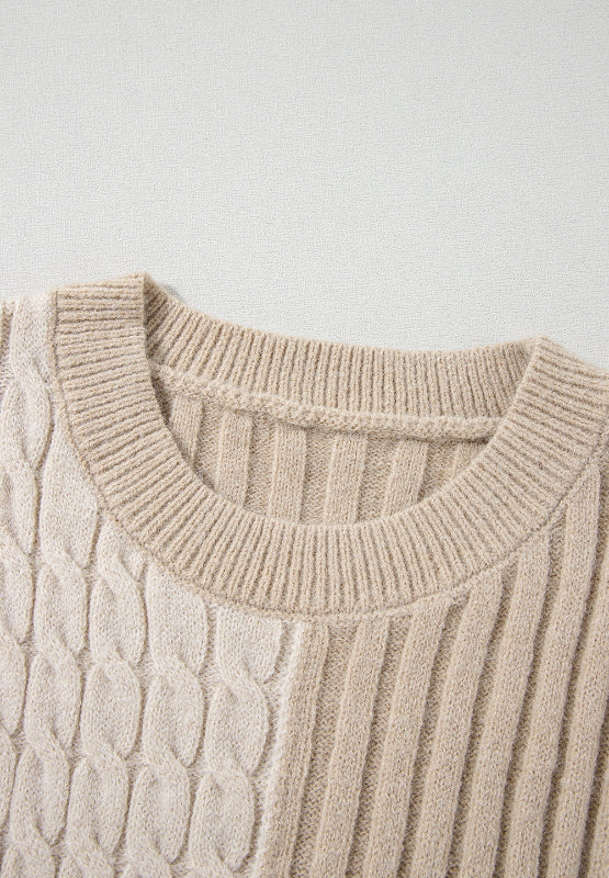 Cable-Knit Color Block Round Neck Sweater Trendsi Hanalas