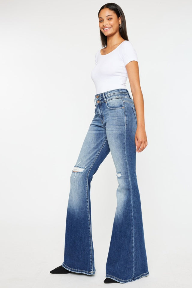 Kancan High Rise Wide Waistband Flare Jeans | Hanalas