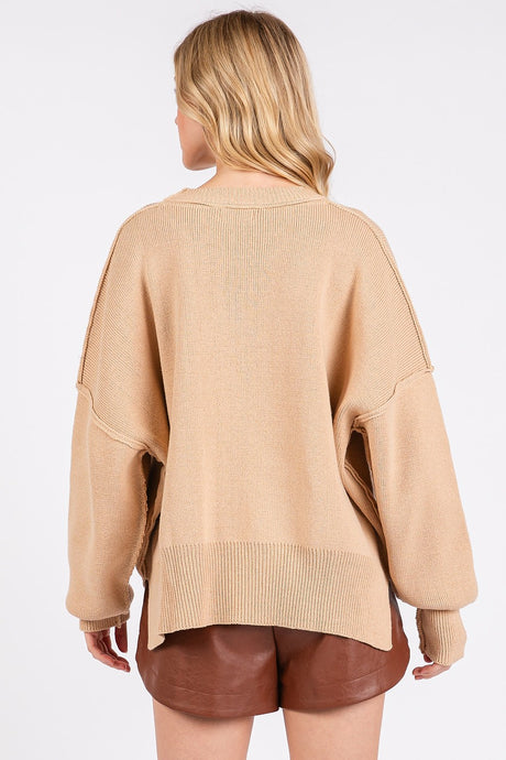 Mittoshop Side Slit Round Neck Drop Shoulder Sweater | Hanalas